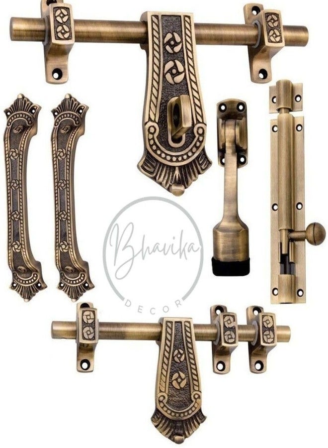 BHAVIKA DECOR Heavy-Duty Door Lock Set - Main Door Lock Handle Set, Brass Lock Body Latch/kundi/chitakni/Chitkini (Maharaja - Brass Antique) - Image 1